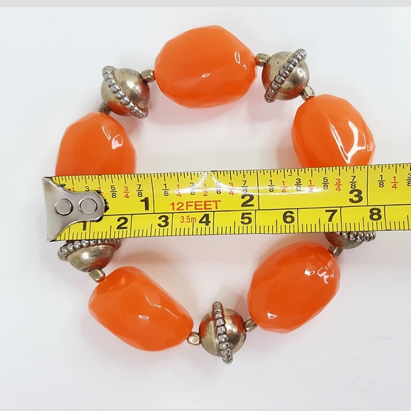 Vintage Elastic Orange-Gold Large Beaded Bracelet - Picture 6 of 6